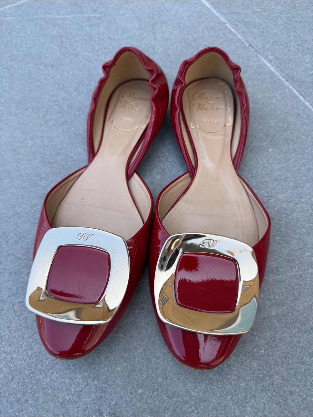 Roger Vivier Red Patent Leather Buckle D'Orsay Flats